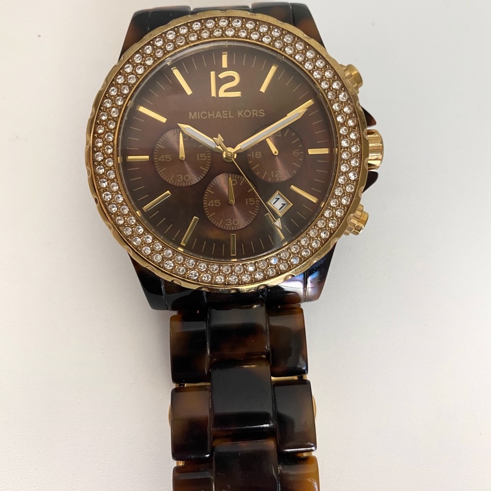 Michael kors watch Tortise band. gold with diamonds
